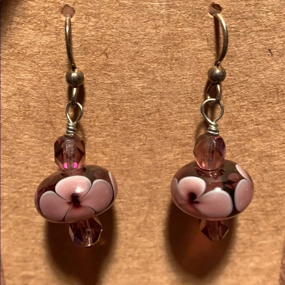 Murano glass flower sparkly beads earrings - Picture 4 of 7